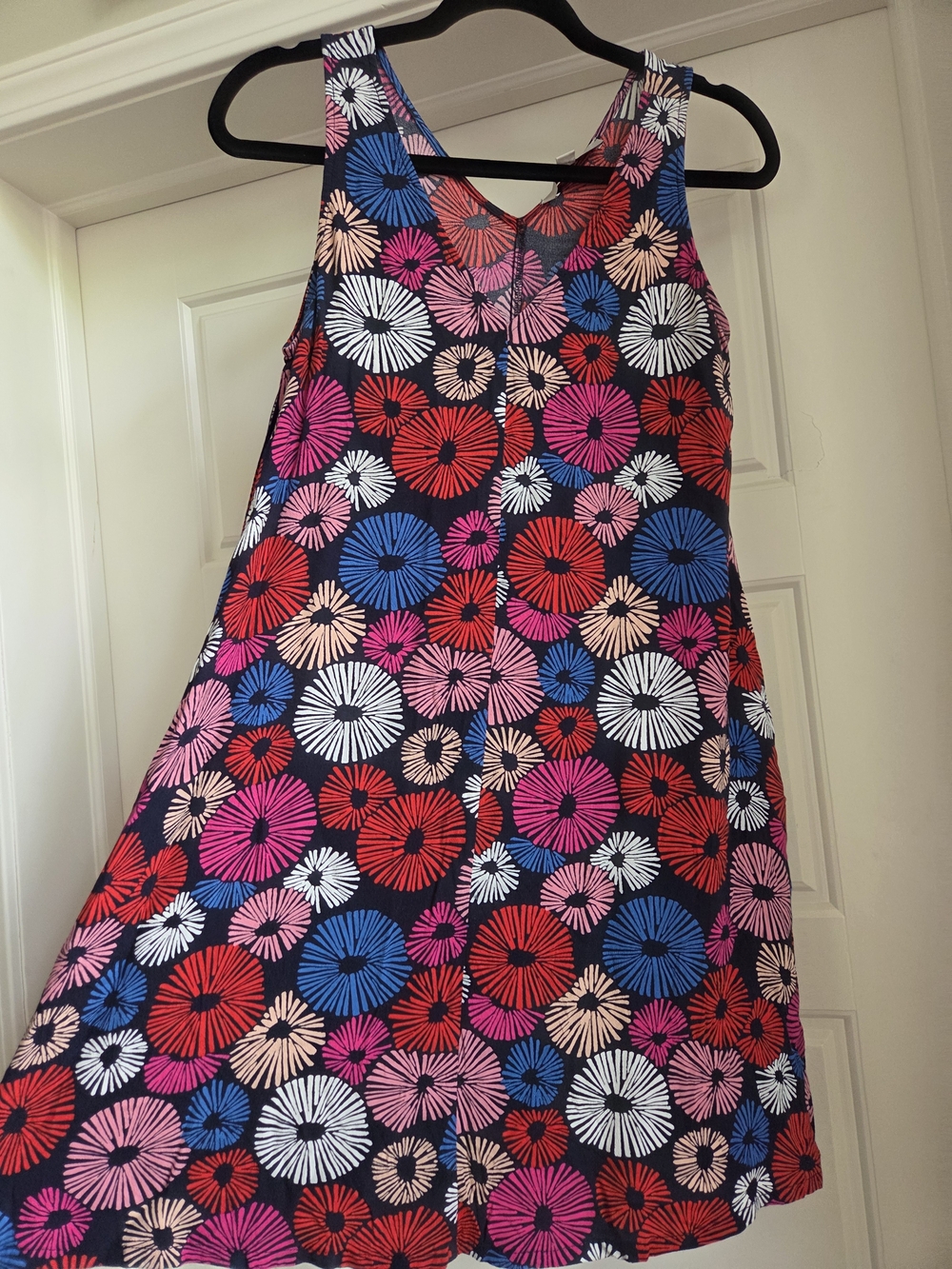 LOFT Navy A-Line Dress with Multicolor Floral Circles
